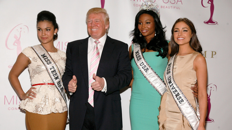Donald Trump with Miss Teen USA, Miss USA, and Miss Universe at an event at Trump Tower