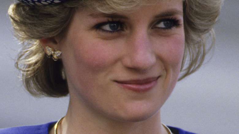 Princess Diana smiling in blule