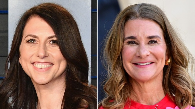Split image of a smiling MacKenzie Scott and Melinda Gates