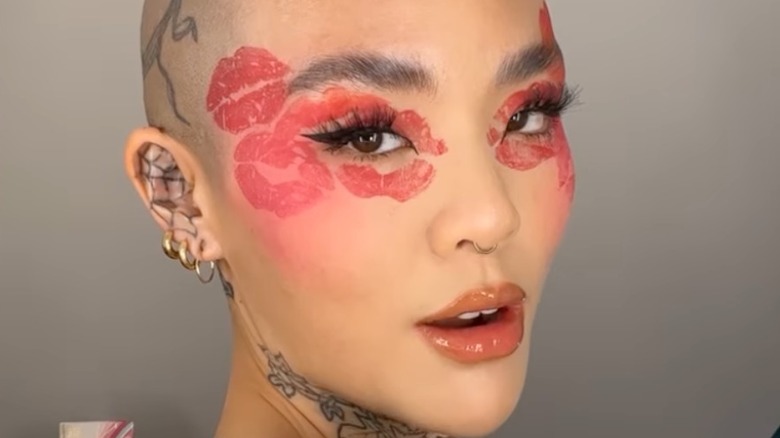 Mei Pang with lipstick print makeup look 