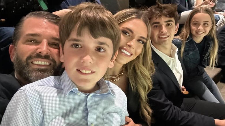 Don Jr. with Bettina and three of his kids smiling at the Super Bowl