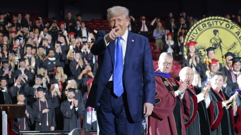 Donald Trump onstage after delivering remarks at the University of Alabama in Tuscaloosa (2025)