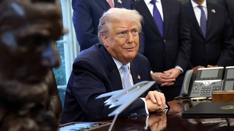 Donald Trump making face in the Oval Office