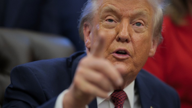 Donald Trump takes questions at a press conference in the White House (2025)