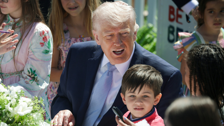 Donald Trump speaking to kids at 2026 Easter Egg Roll