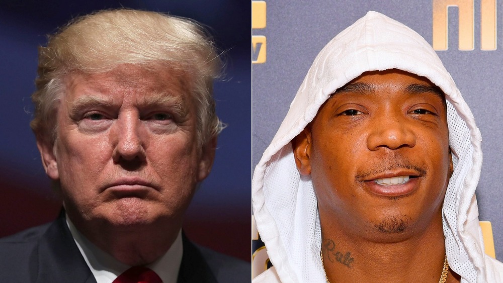 Donald Trump, grumpy, and Ja Rule, smiling