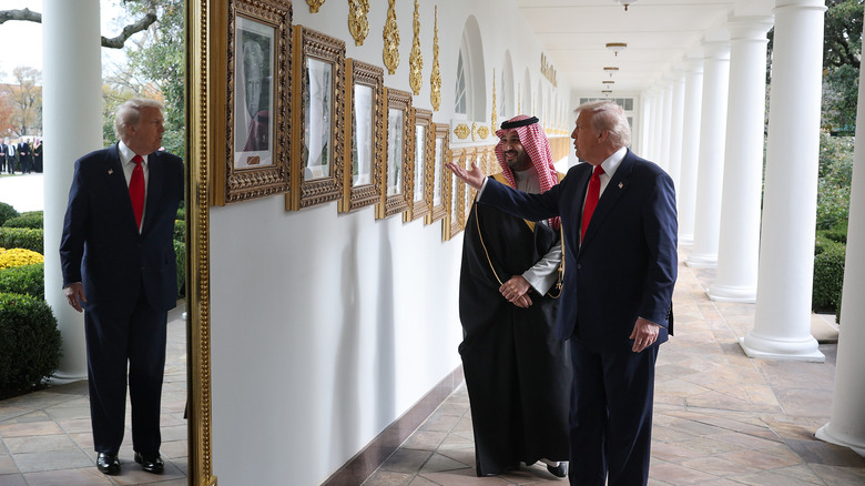 Donald Trump showing off the presidential walk of fame to Saudi Crown Prince Mohammed bin Salman