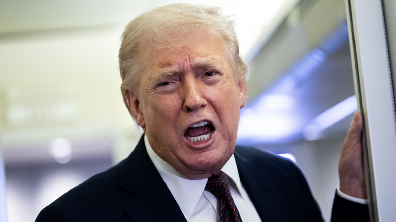 Donald Trump speaking to reporters on Air Force One