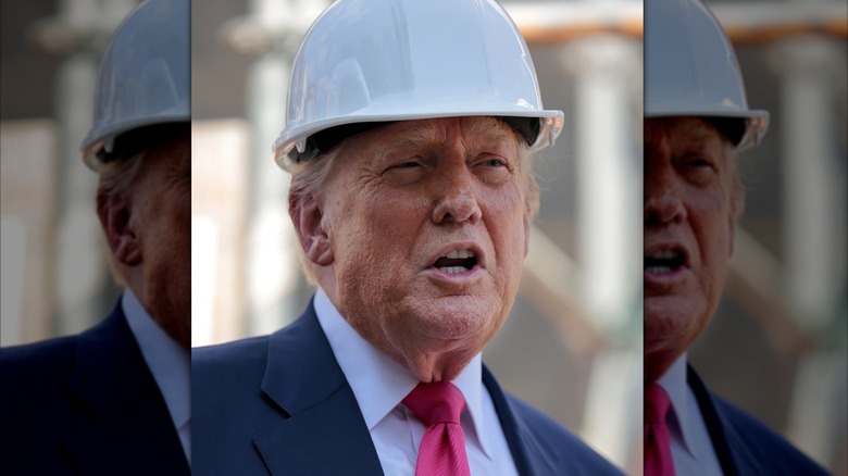 Donald Trump wearing a hard hat