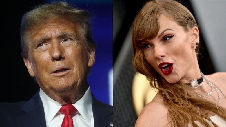 Donald Trump rolls eyes next to Taylor Swift talking