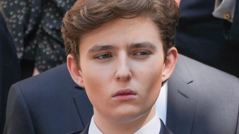 Barron Trump looking serious at Ivana's funeral
