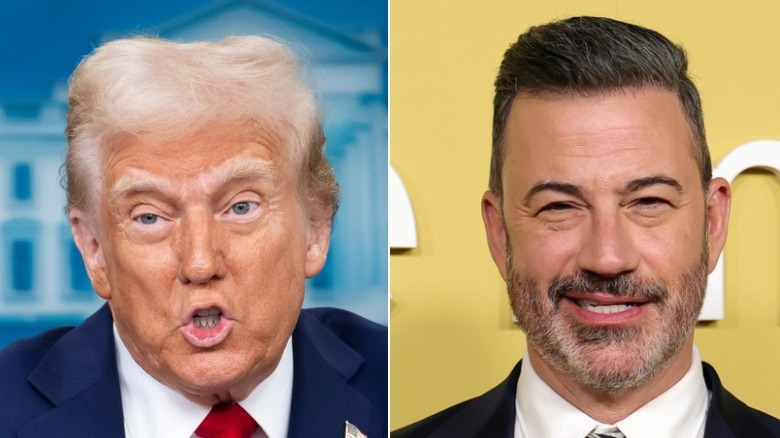 Split image of Donald Trump and Jimmy Kimmel