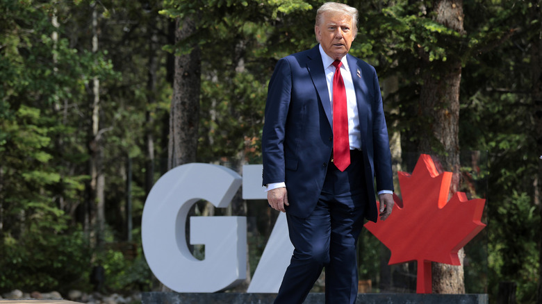 Donald Trump arriving at the 2025 G7 Summit