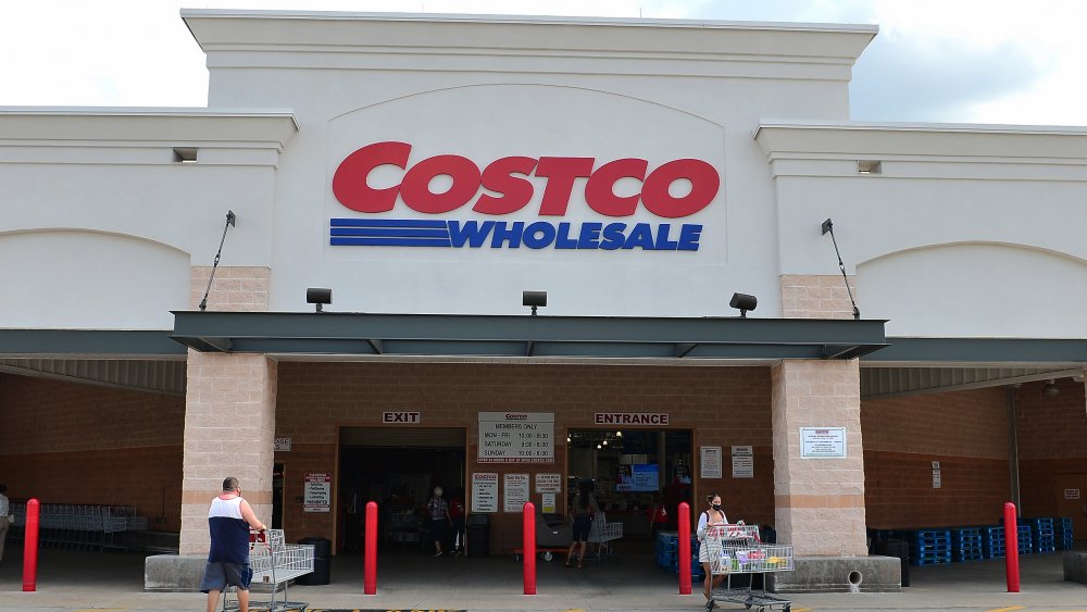 Front entrance of a Costco warehouse store.