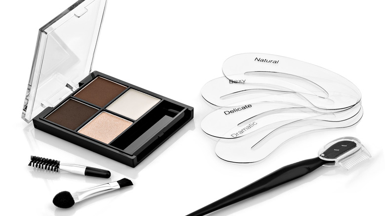 brow powder with brushes and brow stencils