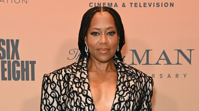 Regina King in a black and beige blazer top