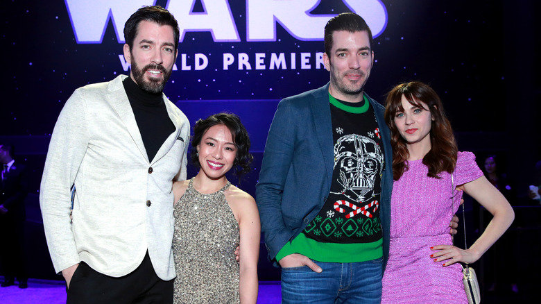 Zooey Deschanel and Linda Phan with the Property Brothers