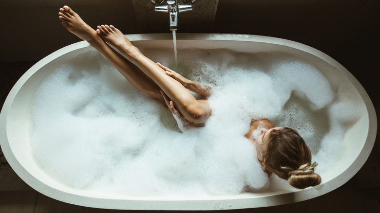 Woman in a bubble bath