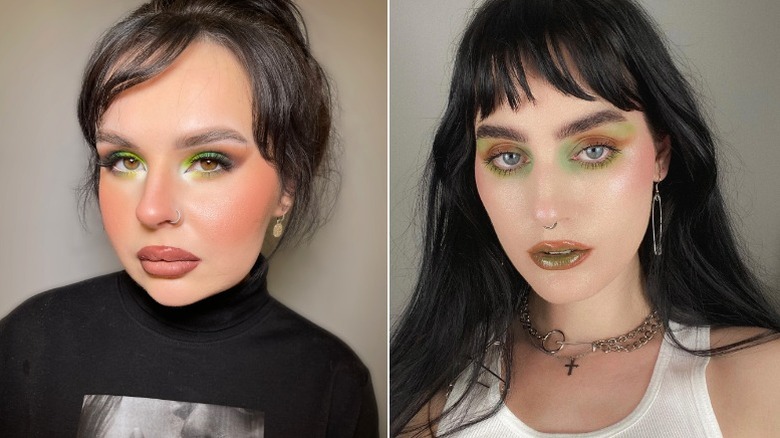 two women wearing brown eyeshadow