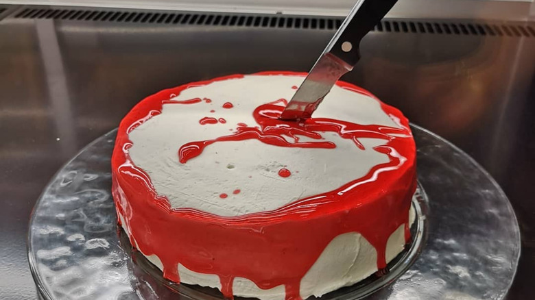 bloody halloween cake with knife