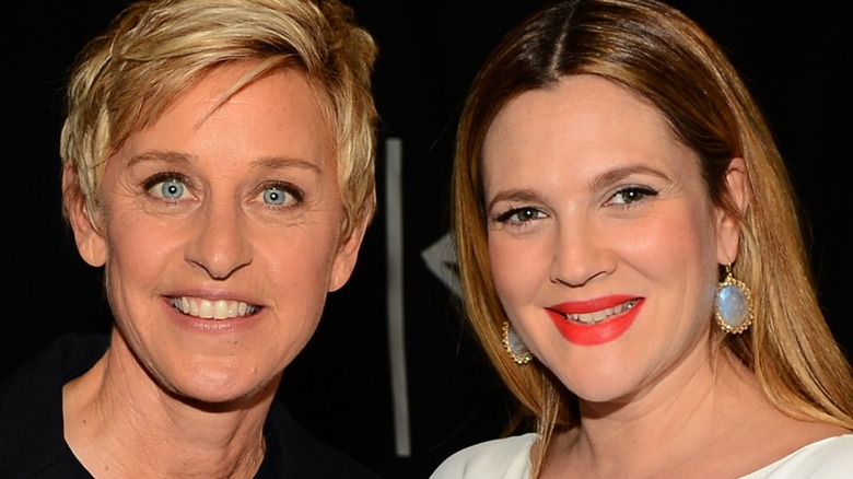 Ellen DeGeneres and Drew Barrymore smiling
