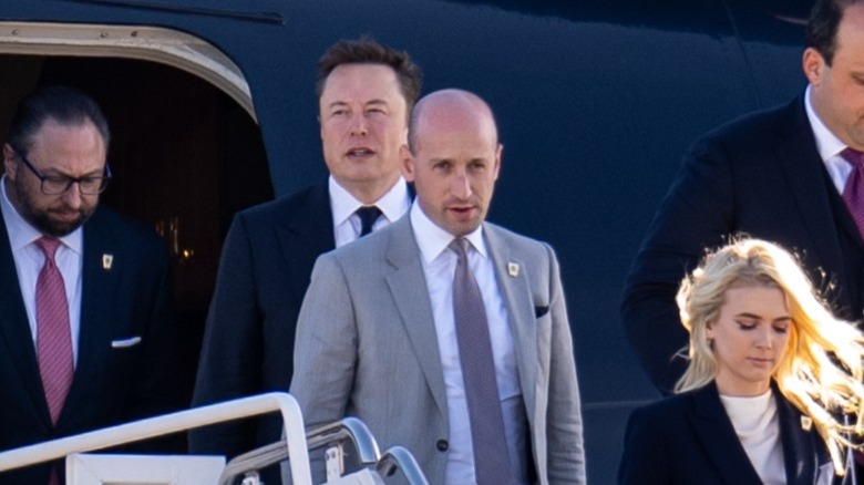 Elon Musk and Stephen Miller arrive at Joint Base Andrews in Maryland (2024)