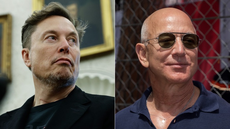 Elon Musk in the Oval Office and Jeff Bezos in sunglasses.