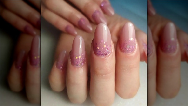 neutral pink with pink glitter base