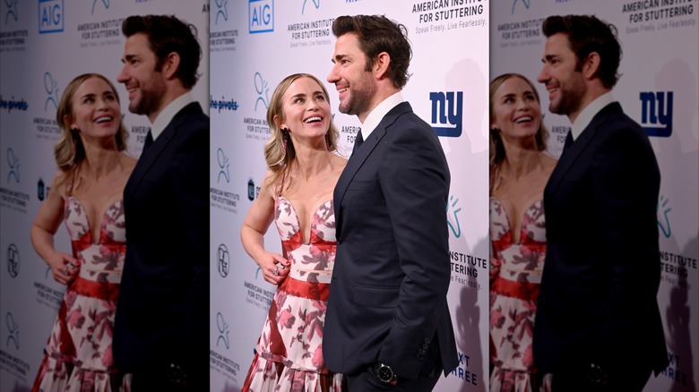 Emily Blunt smiles up at John Krasinski
