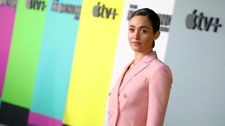 Emmy Rossum pink jacket 2019