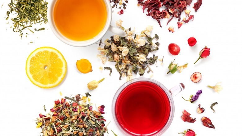 brewed tea and tea leaves