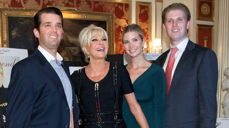 Socialites Donald Trump Jr., Ivana Trump, Ivanka Trump and Eric Trump attend the Ivana Living Legend Wine Collection launch at Ten East 64th Street on October 18, 2011