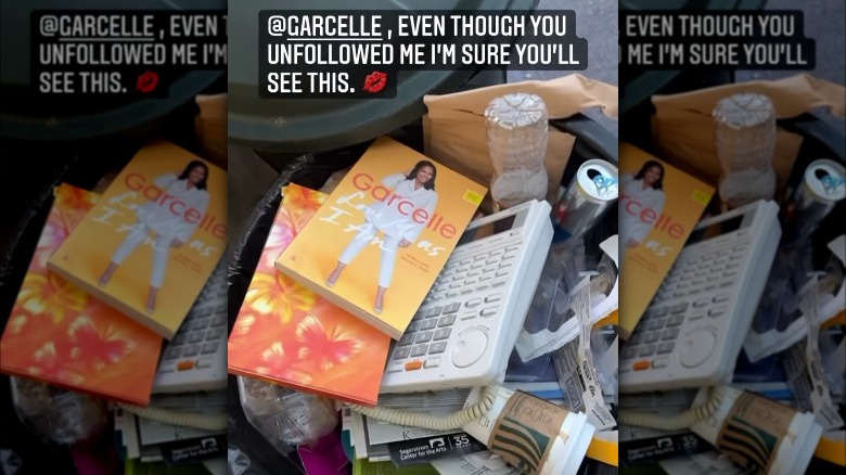 Erika Jayne Instagram story throwing Garcelle Beauvais book in trash 