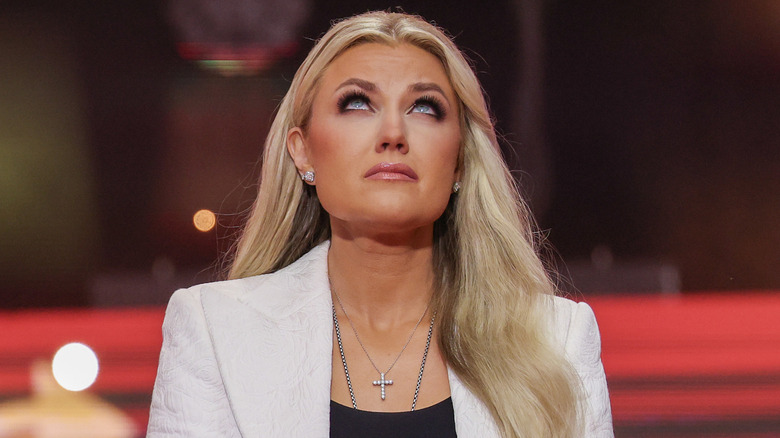 Erika Kirk at memorial service looking up