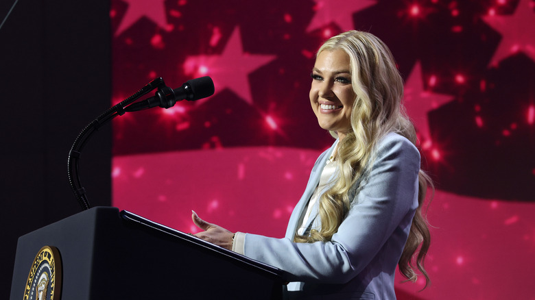 Erika Kirk speaking at a Turning Point USA event in Phoenix, Arizona, on April 17, 2026