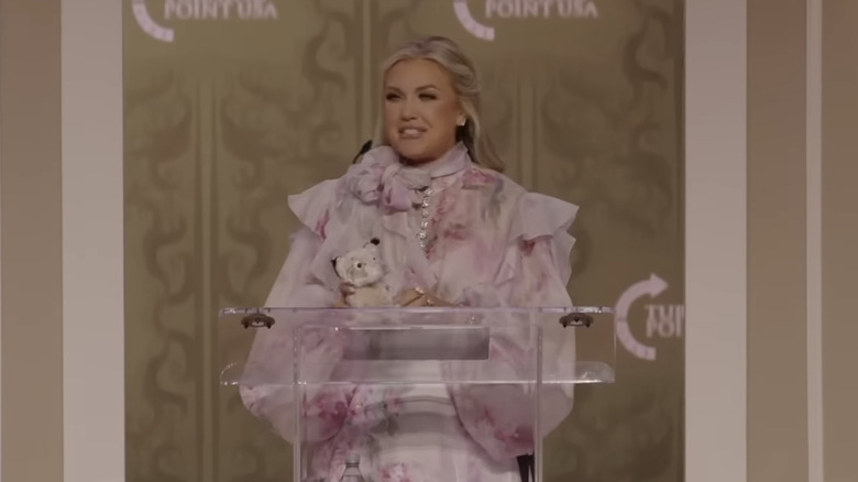 Erika Kirk speaking at a conference