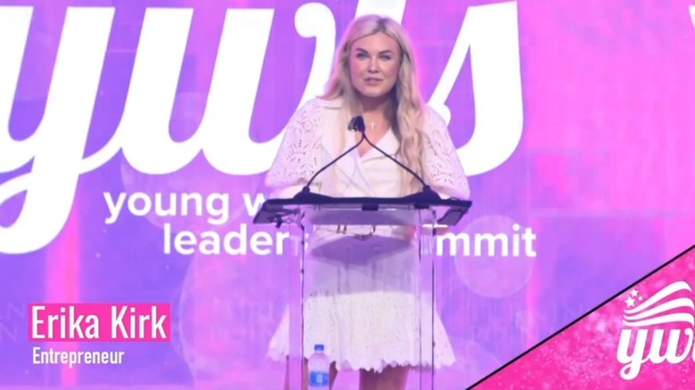 Erika Kirk onstage during Turning Point USA's Young Women's Leadership Summit (2021)