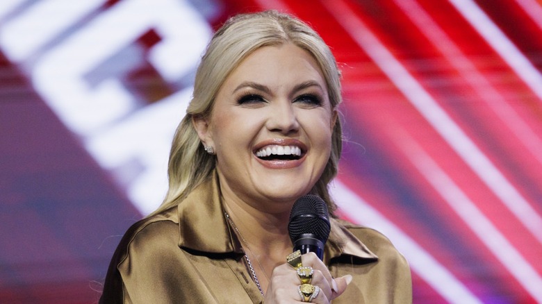 Erika Kirk onstage during Turning Point USA's annual AmericaFest conference in Phoenix, AZ (2025)