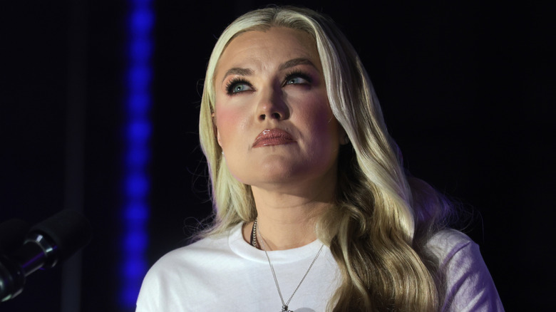 Erika Kirk looking up during the Turning Point USA event on October 29, 2025