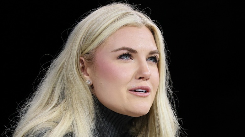 Closeup of Erika Kirk speaking on-stage in December 2025