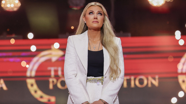Erika Kirk speaks during the memorial service for her husband, political activist Charlie Kirk at State Farm Stadium (2025)
