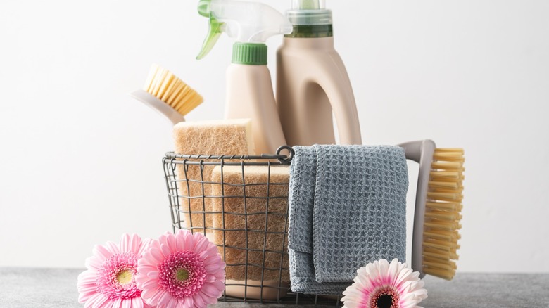 Basket of cleaning items