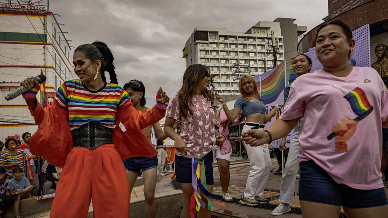 People dancing at pride parade