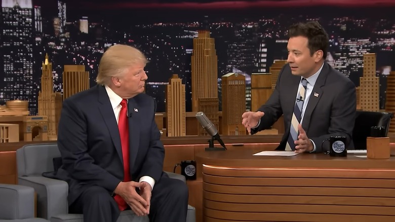 Donald Trump talking to Jimmy Fallon