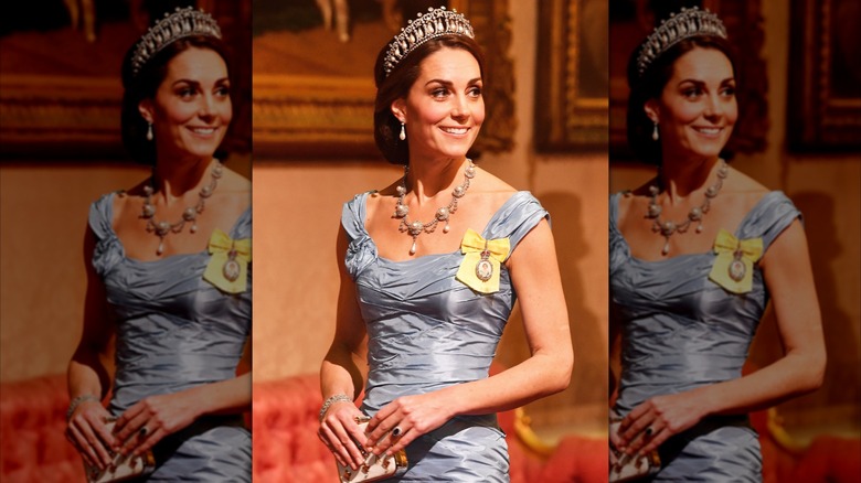 Kate Middleton entering the state banquet for the 2018 visit of King Willem-Alexander and Queen Máxima