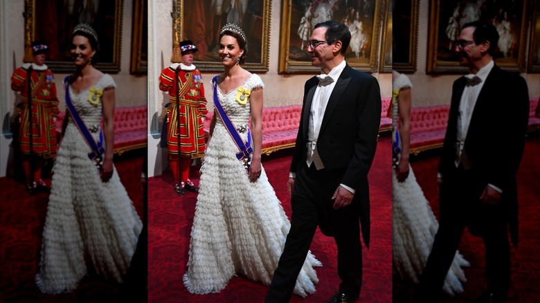 Kate Middleton entering the state banquet for Donald and Melania Trump in 2019
