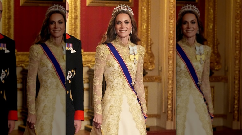 Prince William and Kate Middleton arriving at the state banquet for Donald Trump in 2025