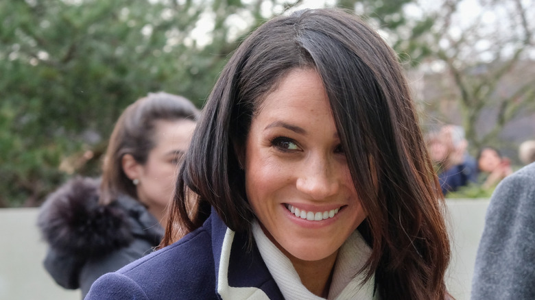 Meghan Markle smiling in Birmingham 2018