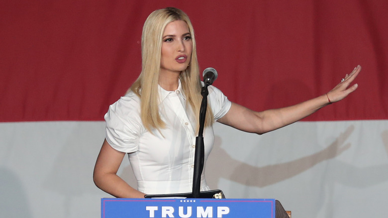 Ivanka Trump speaking at a lectern