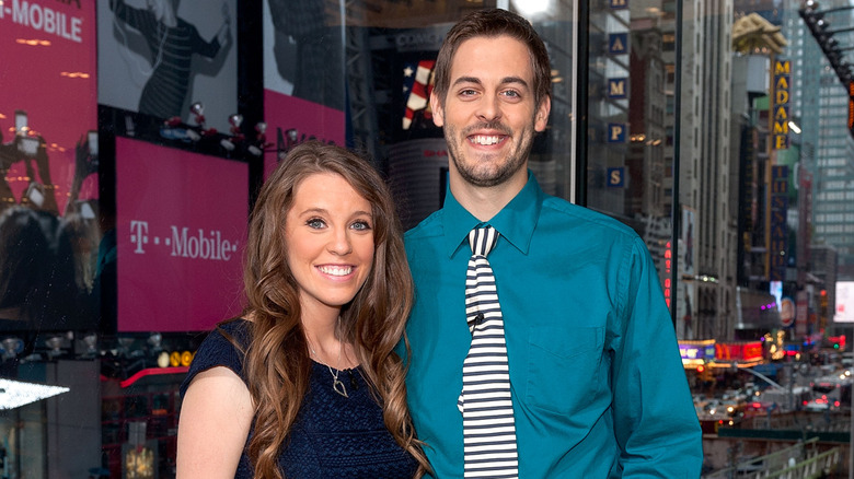Jill and Derick Dillard on the set of Extra in New York City